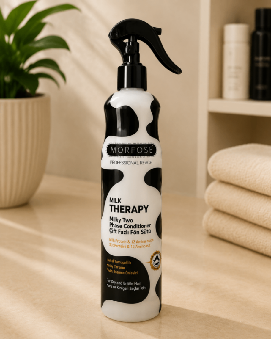 اسپری دوفاز مراقبت از مو MORFOSE Milk Therapy Milky Two Phase Conditioner – شیر موی دوفاز با پروتئین شیر و ۱۲ آمینواسید