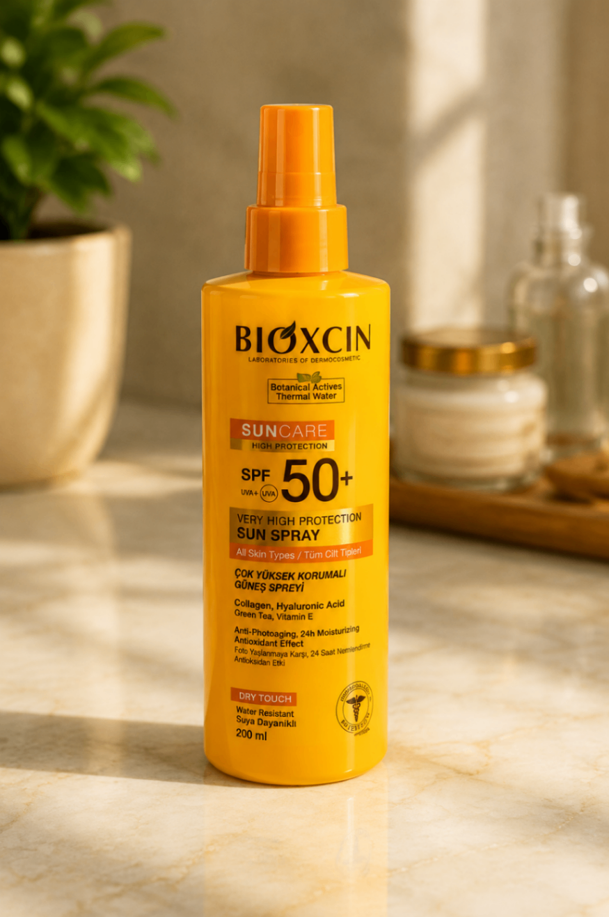 اسپری ضدآفتاب بیوکسین SPF 50+ مناسب صورت و بدن حجم ۲۰۰ میلی‌لیتر