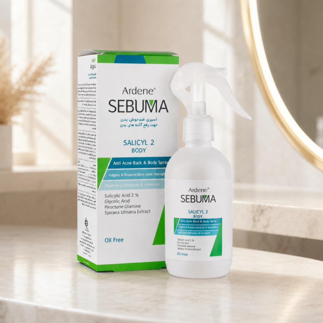 اسپری ضدجوش بدن آردن سبوما مدل Salicyl 2 Body، حاوی ۲ درصد سالیسیلیک اسید، وزن ۲۵۰ گرم