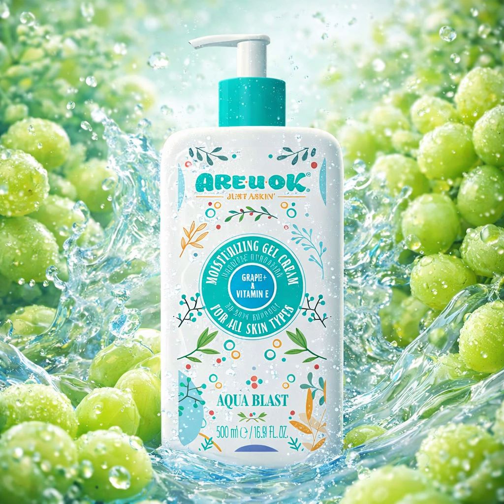 کرم ژل آبرسان و مرطوب‌کننده پمپی پوست آریوکی Areuok (آبرسانی عمیق تقویت شفافیت پوست حاوی عصاره انگور و ویتامینٍٍE) 500ml