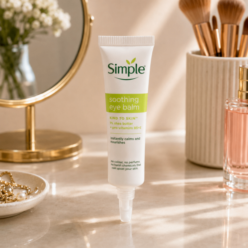 بالم تسکین‌دهنده و مرطوب‌کننده دور چشم سیمپل Soothing Eye Balm حاوی ۱٪ شی‌باتر و پروویتامین‌های B5 و E حجم ۱۵ میلی‌لیتر