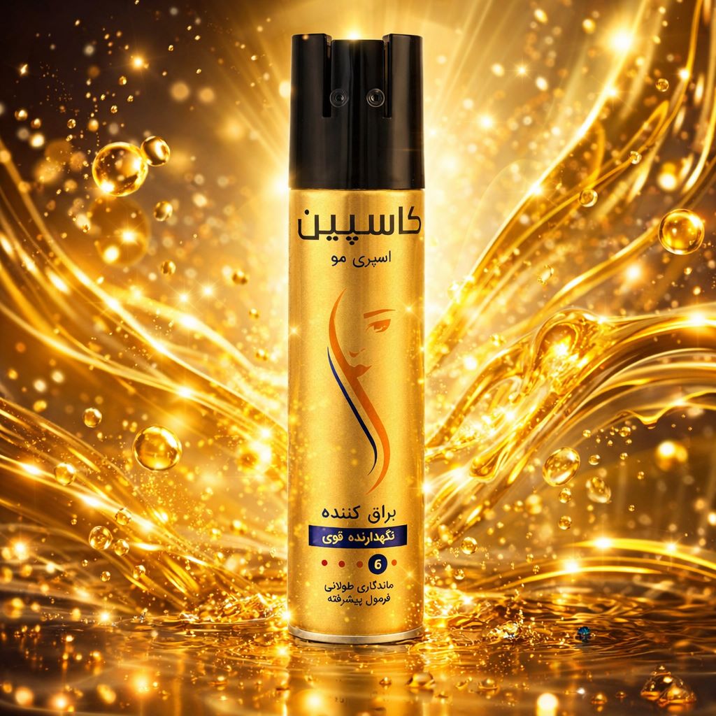 اسپری براق‌کننده مو کاسپین Glossy (افزایش درخشندگی ایجاد جلوه ابریشمی وکاهش کدری و خشکی ساقه مو،مناسب فینیش نهایی حالت‌دهی مو) 150ML