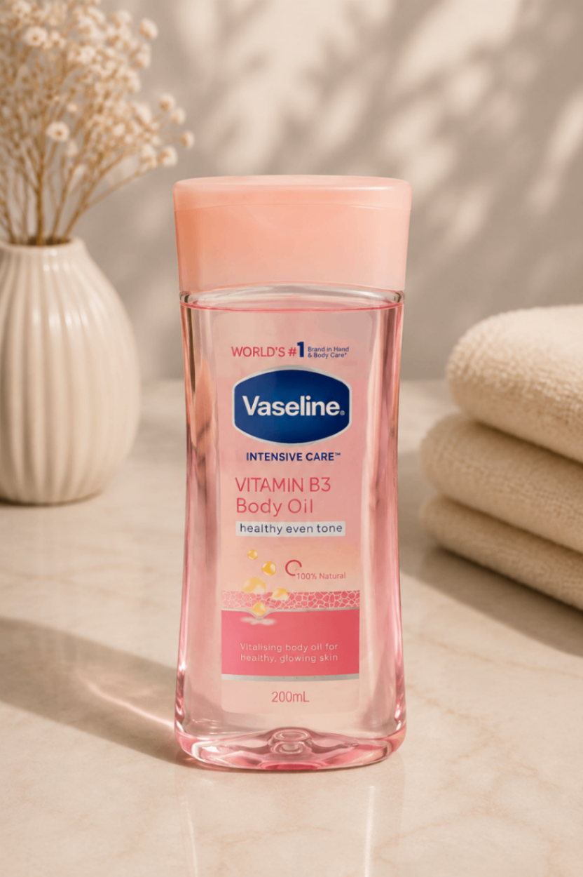 روغن بدن وازلین ویتامین B3 اینتنس کر (Vaseline Intensive Care Vitamin B3 Body Oil) – حجم ۲۰۰ میلی‌لیتر