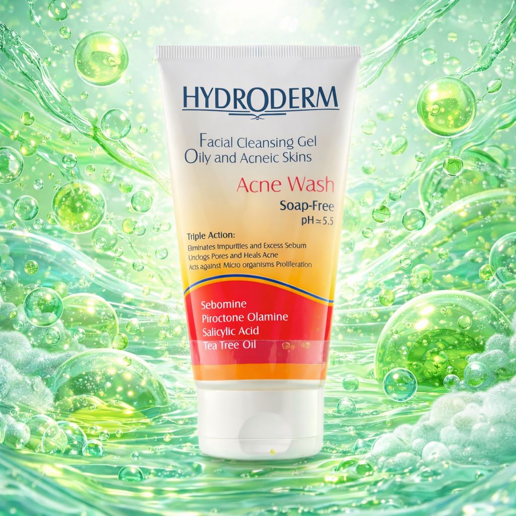 ژل شستشوی صورت پوست چرب و آکنه‌ای هیدرودرم HYDRODERM (ضدجوش و کنترل چربی و پاکسازی منافذ) 150ml
