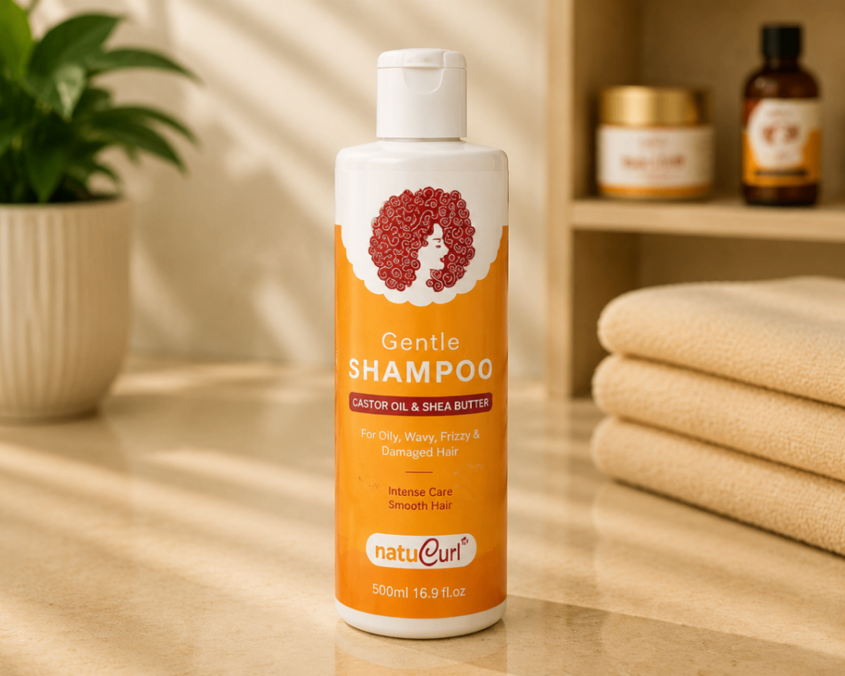 شامپو نچرال‌کرل (NatureCurl) مدل Gentle Shampoo Castor Oil & Shea Butter – مناسب موهای فر، وز و آسیب‌دیده