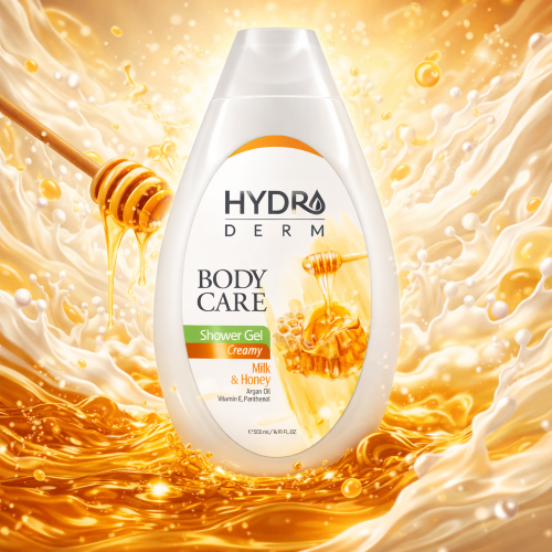 شامپو بدن کرمی حاوی شیر و عسل هیدرودرم HYDRODERM (آبرسان عمیق نرم‌کننده پوست رایحه گرم و دلنشین) 500ml