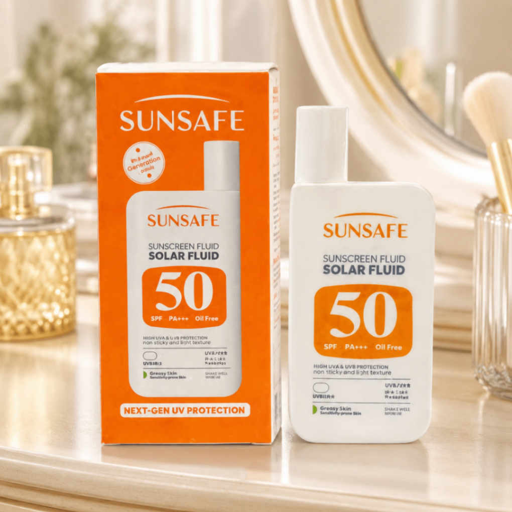 فلوئید ضدآفتاب بی‌رنگ سان‌سیف مدل Solar Fluid SPF50، مناسب پوست حساس، چرب و مختلط