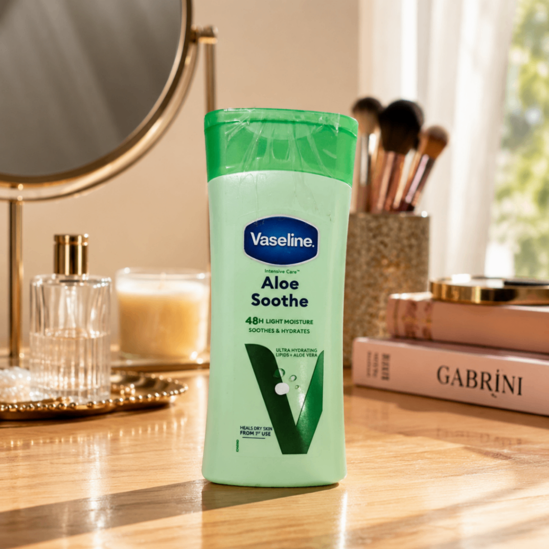 لوسیون بدن وازلین Intensive Care Aloe Soothe حاوی آلوئه‌ورا حجم 200 میلی‌لیتر