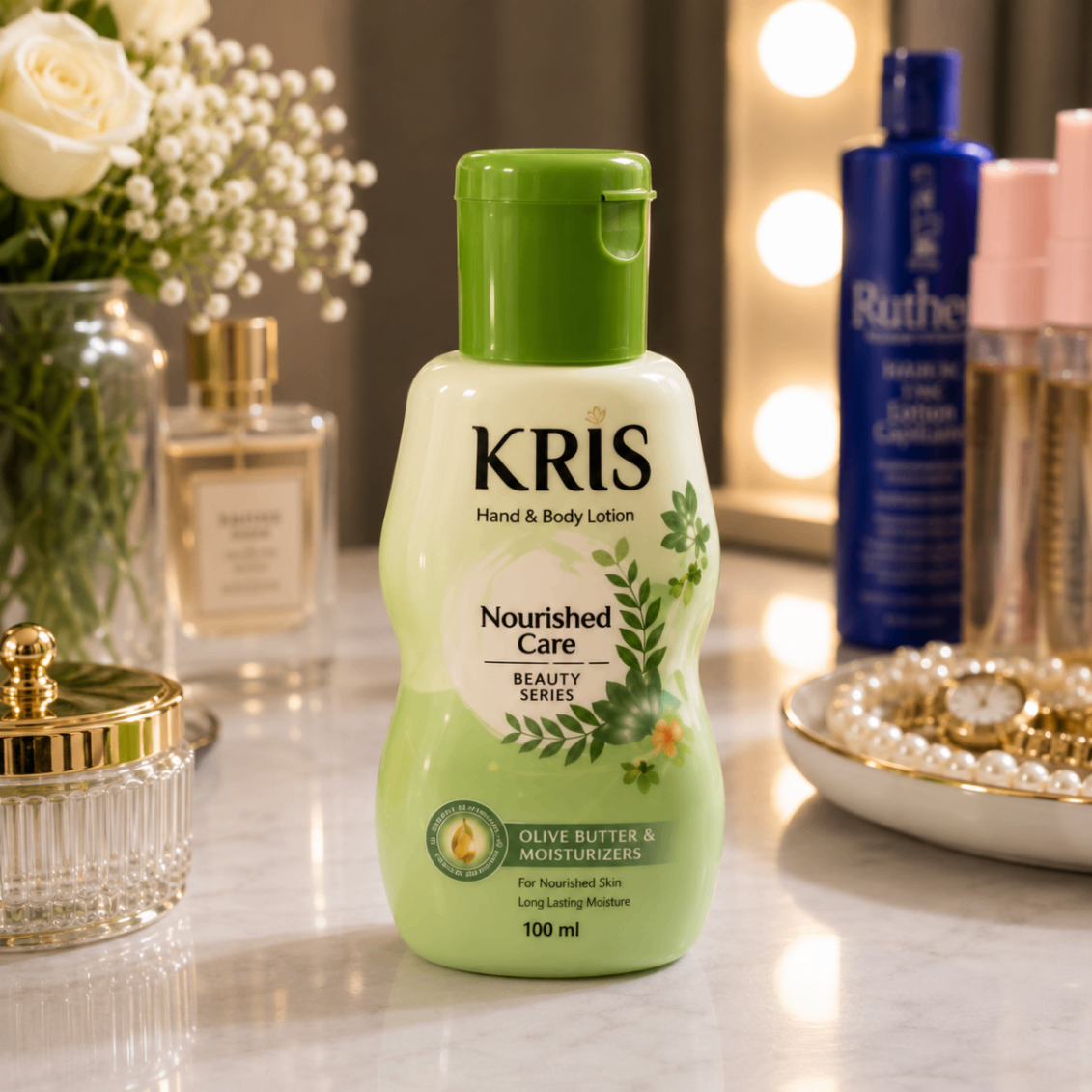 لوسیون دست و بدن تغذیه‌کننده کریس KRIS مدل Nourished Care حاوی کره زیتون و مولتی ویتامین