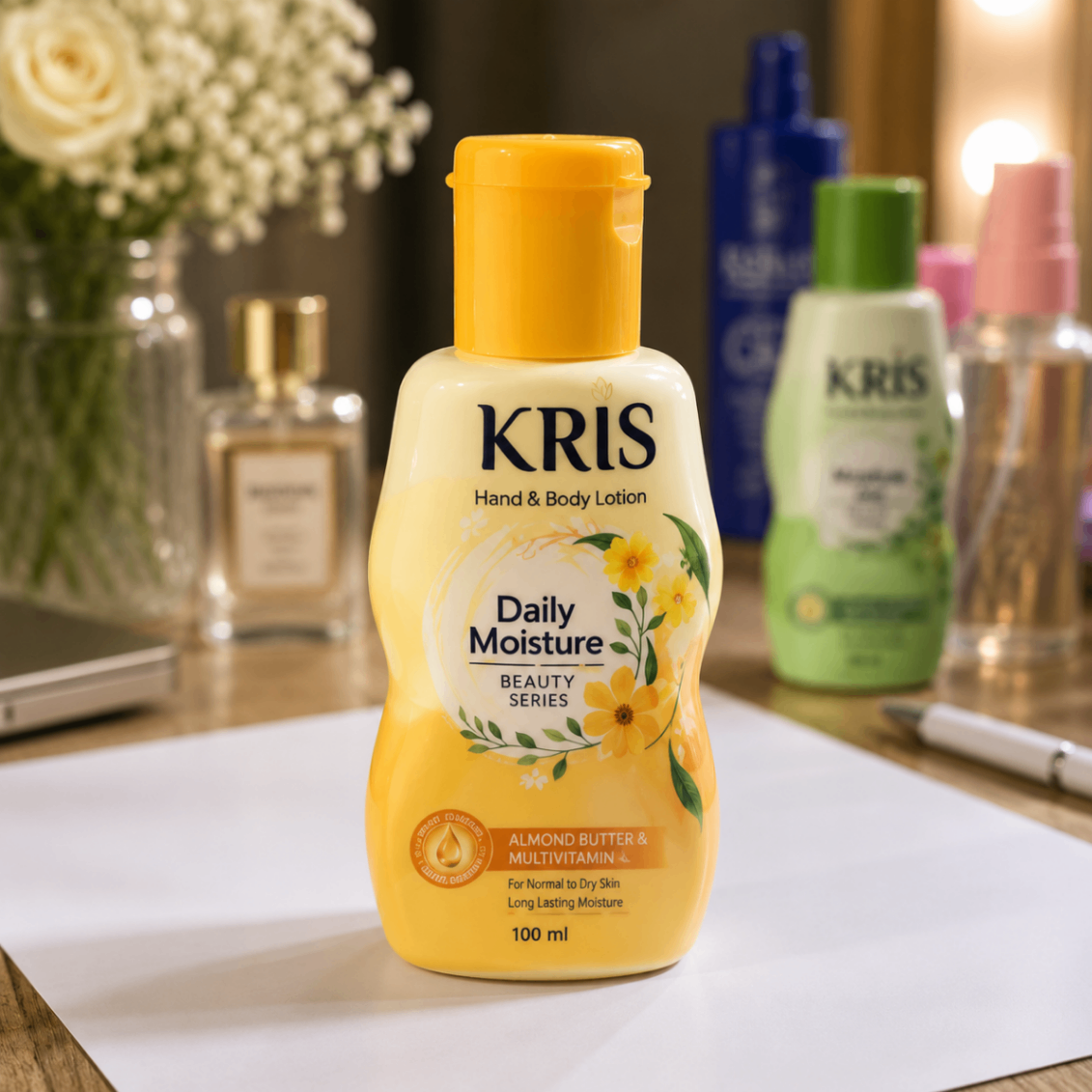 لوسیون دست و بدن مرطوب‌کننده روزانه کریس KRIS مدل Daily Moisture حاوی عصاره بادام و ویتامین E