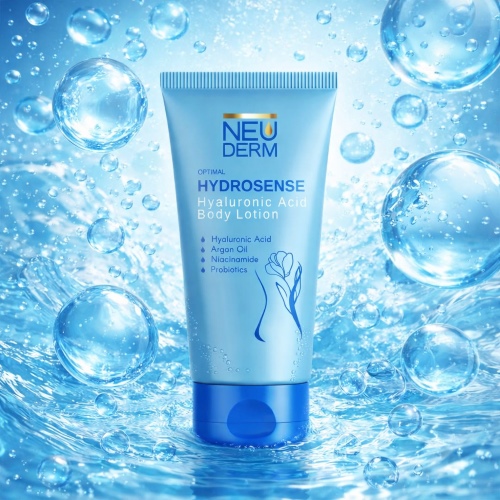 لوسیون مرطوب کننده بدن هیالورونیک اسید Optimal Hydrosense نئودرم NEUDERM (آبرسان عمیق بدن افزایش نرمی تقویت سد دفاعی پوست روشن کننده و یکنواخت کننده بافت سبک) 200ML