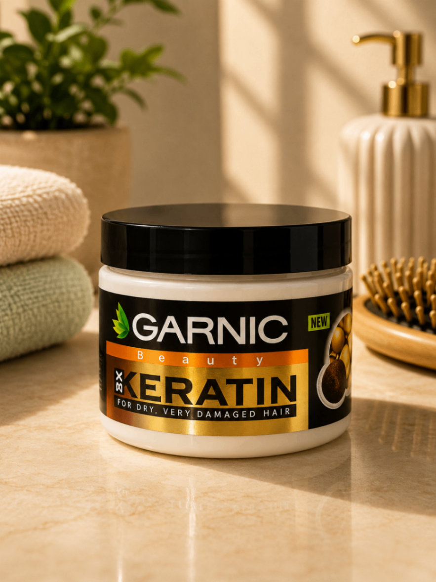 ماسک مو گارنیک داخل حمام موهایماسک مو گارنیک (GARNIC Beauty Keratin) مدل Keratin X3 – مخصوص موهای خشک و بسیار آسیب‌دیده فر و مجعد 400 میل