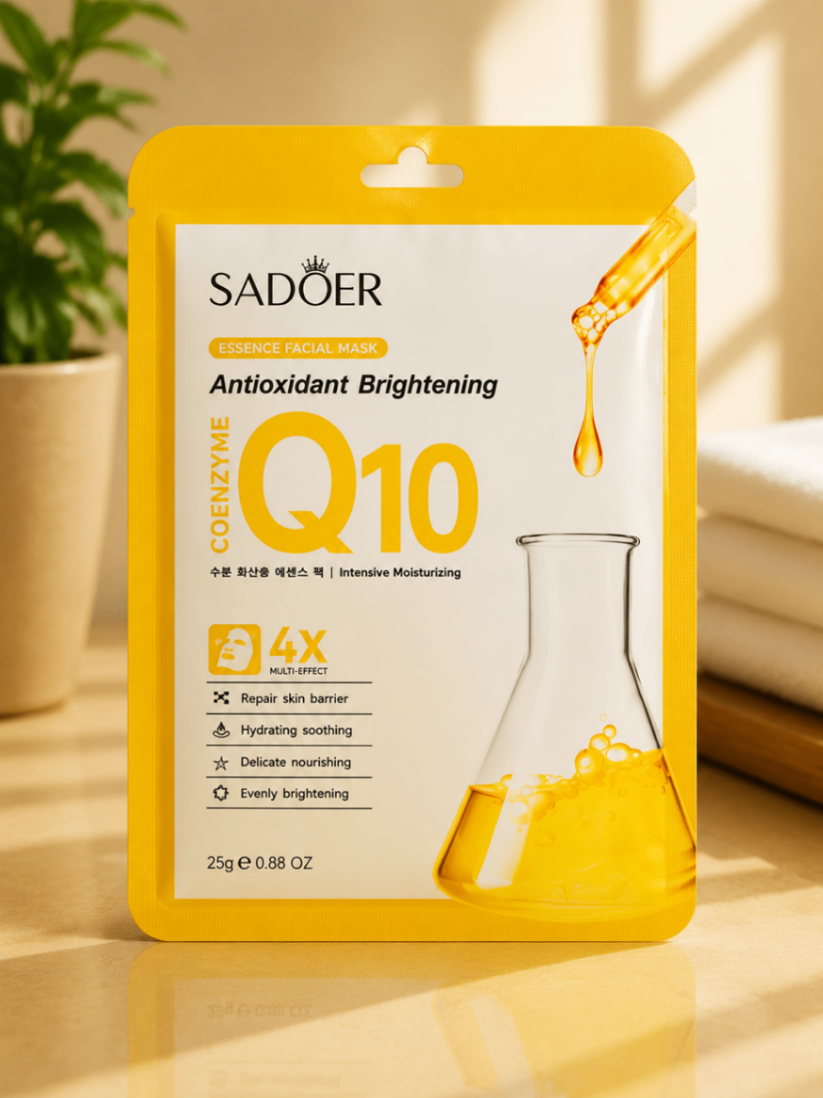 ماسک ورقه‌ای سادور مدل Coenzyme Q10 Antioxidant Brightening Facial Mask (ماسک آنتی‌اکسیدان و روشن‌کننده کوآنزیم Q10)