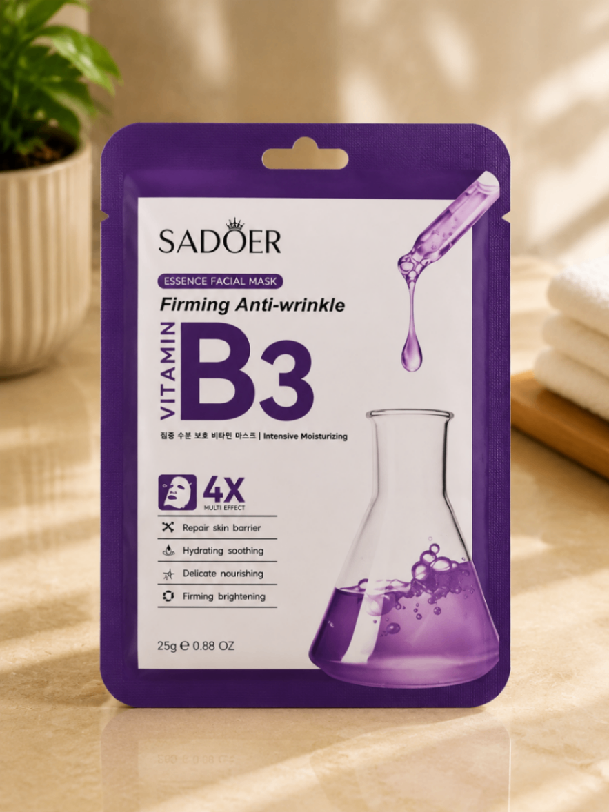 ماسک ورقه‌ای سادور مدل Vitamin B3 Firming Anti-Wrinkle Facial Mask (ماسک سفت‌کننده و ضدچروک ویتامین B3)