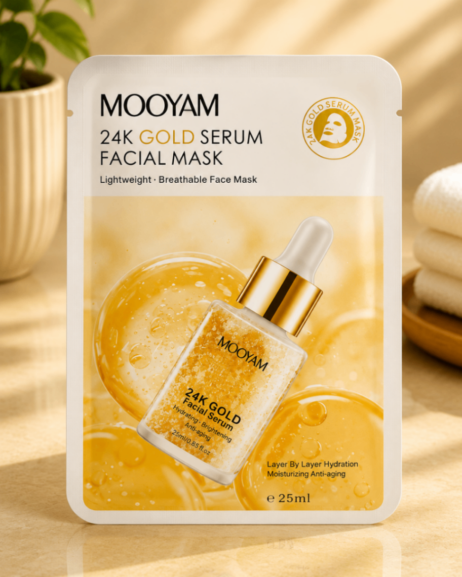 ماسک ورقه‌ای صورت مویام MOOYAM 24K Gold Serum Facial Mask (ماسک سرم طلا ۲۴ عیار)