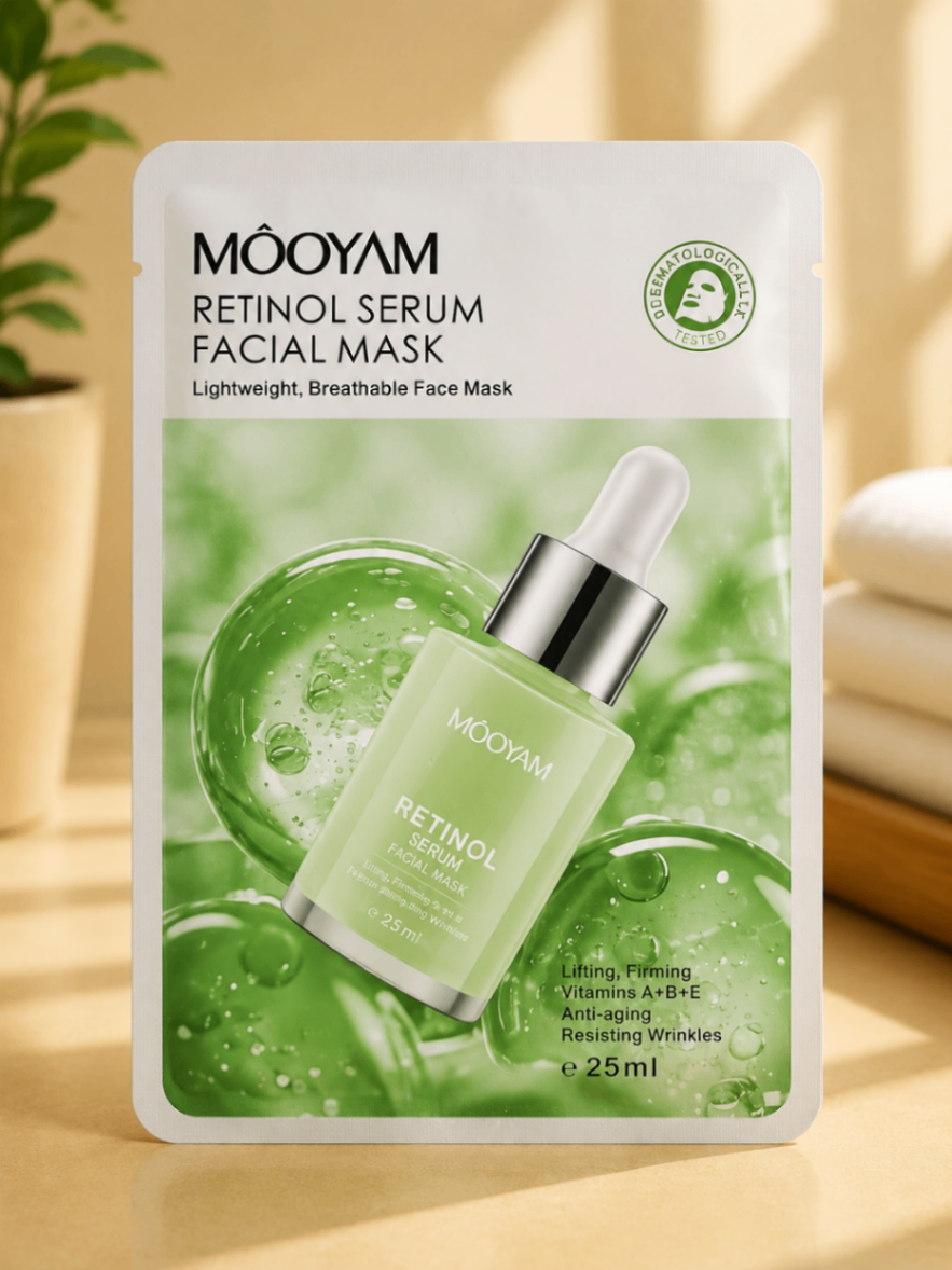 ماسک ورقه‌ای صورت مویام MOOYAM Retinol Serum Facial Mask (ماسک سرم رتینول سفت‌کننده و ضدچروک) توضیحات کوتاه