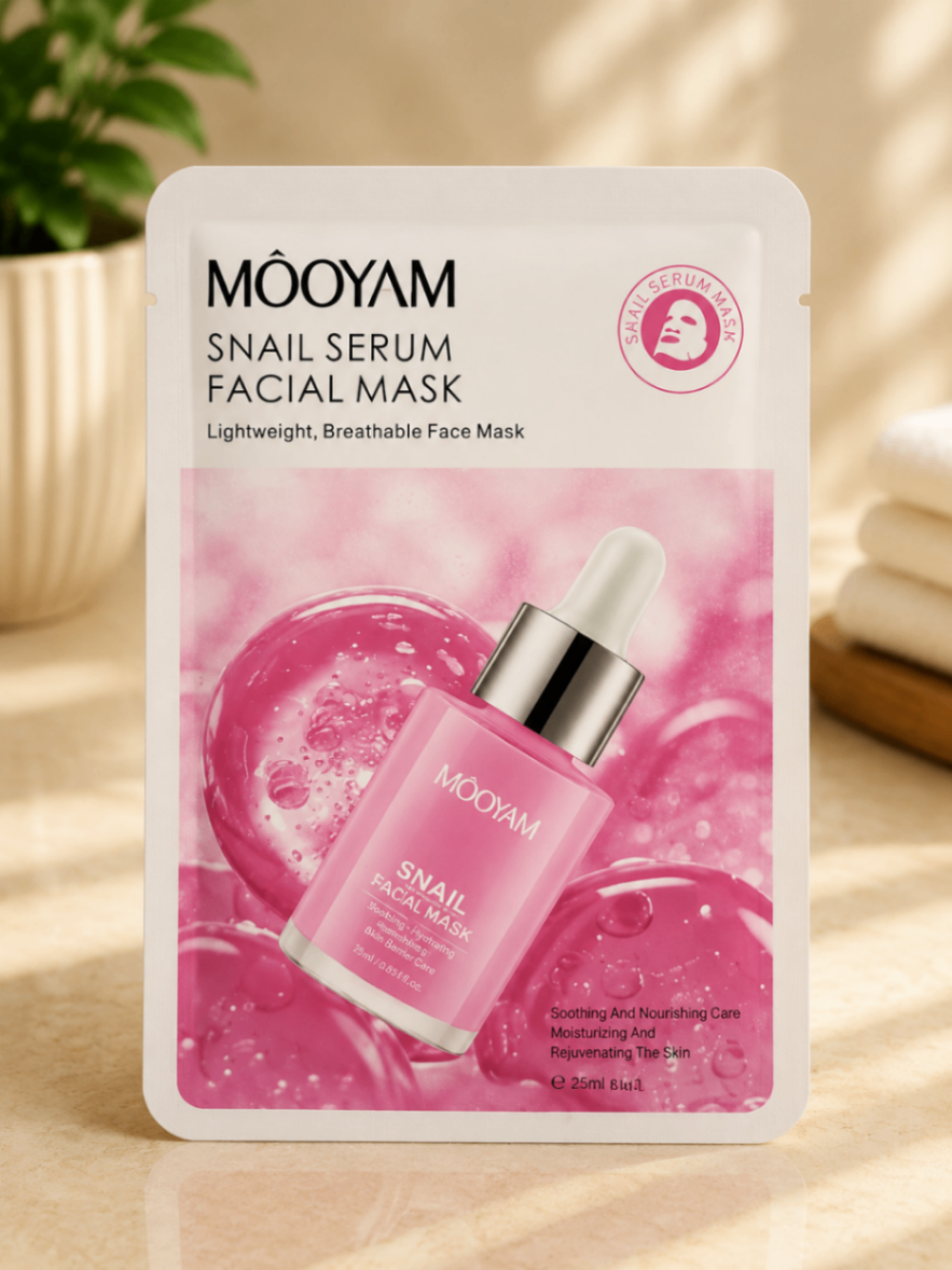 ماسک ورقه‌ای صورت مو MOOYAM Snail Serum Facial Mask (ماسک سرم حلزون آبرسان و بازسازی‌کننده)ام