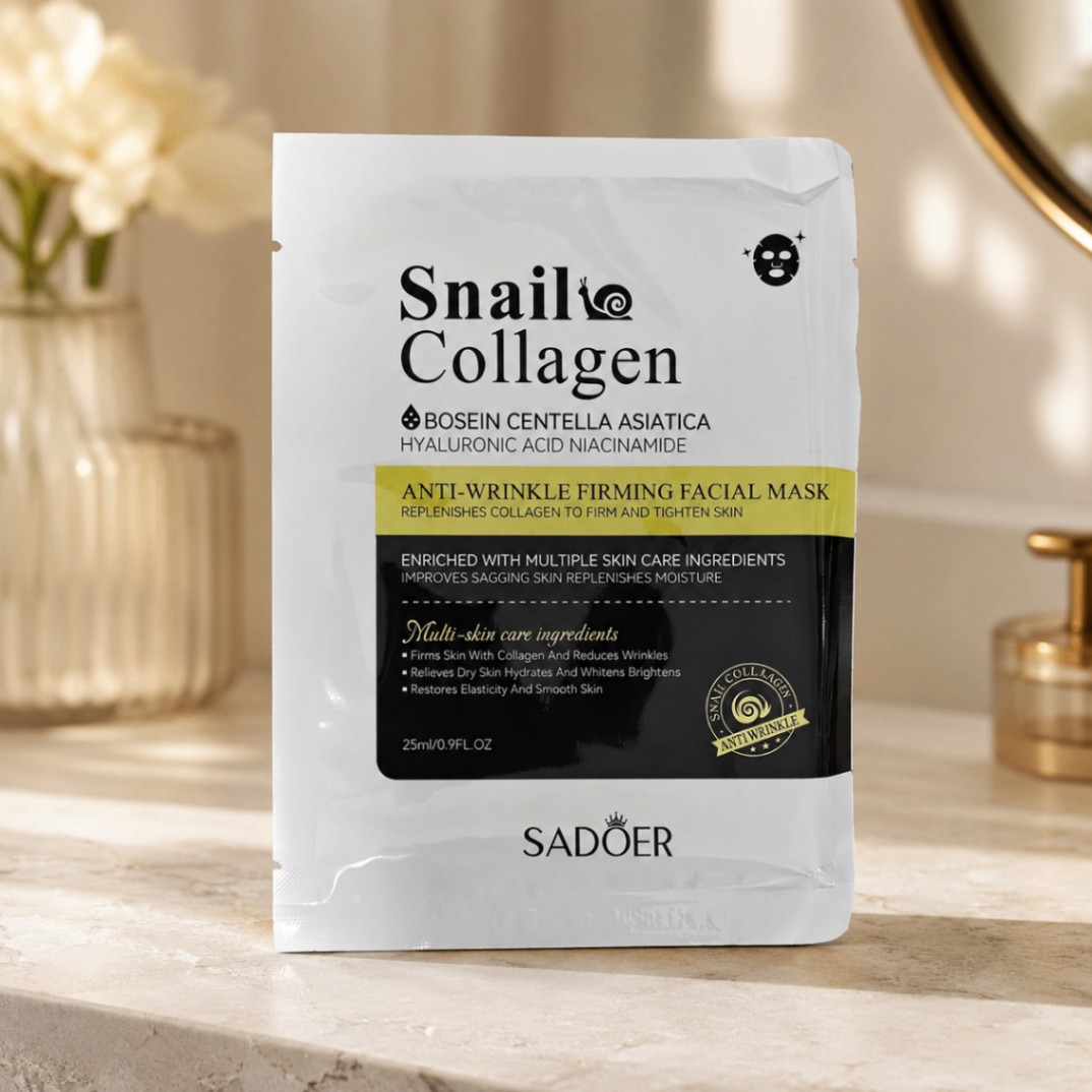 ماسک ورقه‌ای ضدچروک و سفت‌کننده سادور مدل Snail Collagen، حاوی ترشحات حلزون و کلاژن، ۲۵ میلی‌لیتر