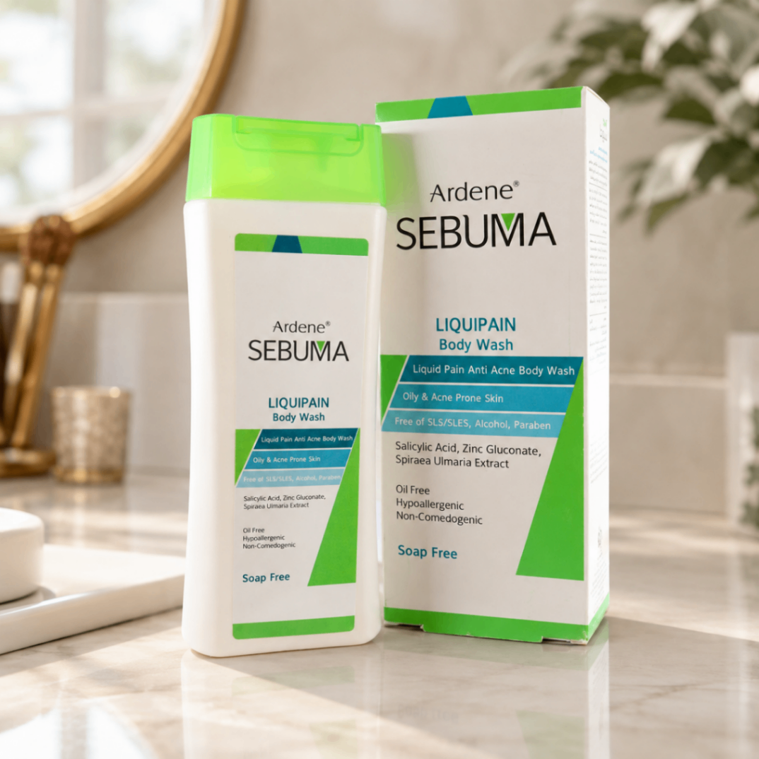 مایع شوینده غیرصابونی بدن آردن سبوما مدل Liquipain، مناسب پوست چرب و دارای آکنه، حجم ۲۵۰ میلی‌لیتر