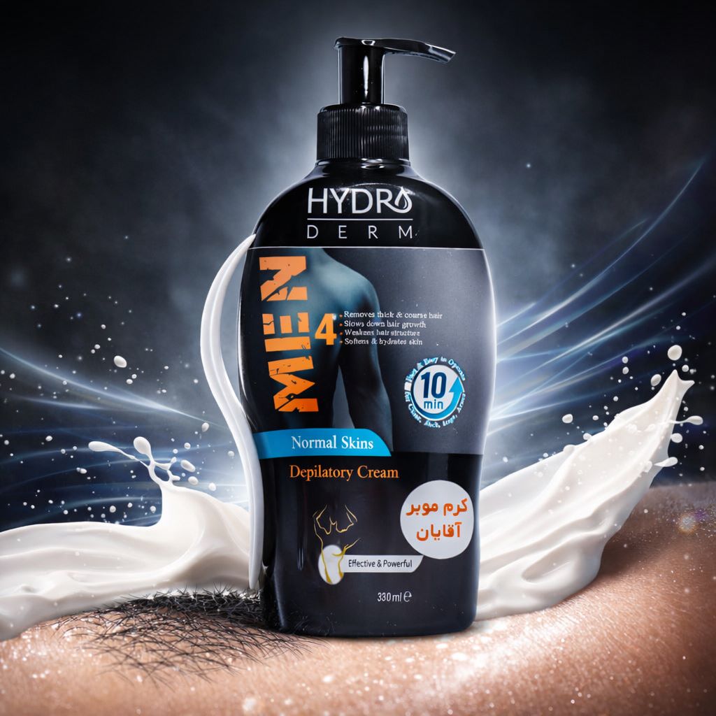 کرم موبربدن پمپی آقایان هیدرودرم Hydroderm (حذف سریع مو نرم کننده پوست کاهش زبری مناسب پوست معمولی) 330ml