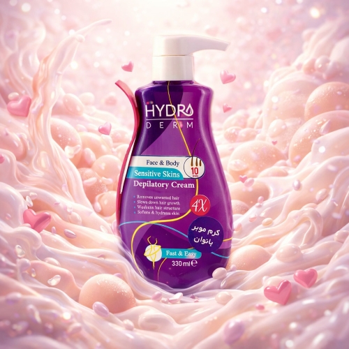 کرم موبر پمپی صورت و بدن پوست حساس هیدرودرم HYDRODERM (حذف سریع مو بدون درد مناسب پوست حساس نرم‌کننده و ضدالتهاب) 330ml