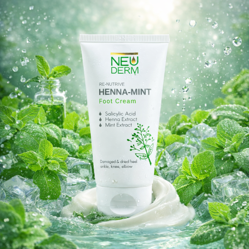 کرم ترک پا حاوی عصاره حنا و نعنا Re-Nutrive نئودرم NEUDERM (ترمیم ترک پاشنه پا رفع خشکی شدید لایه برداری ملایم با سالیسیلیک اسید ) 50ML