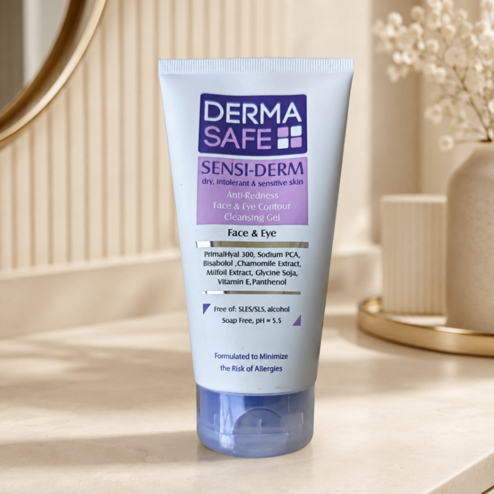 ژل شست‌وشوی صورت و دور چشم درماسیف Sensi-Derm، مناسب پوست خشک، حساس و مستعد قرمزی، حجم ۱۵۰ گرم