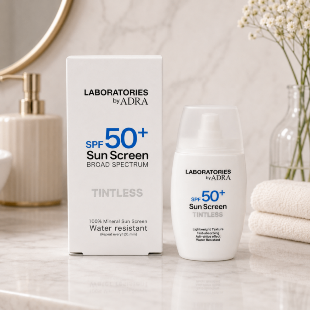 ضد آفتاب بی رنگ SPF50+ فاقد چربی و سبک روزانه لابراتوریز آدرا ADRA (محافظت بالا در برابر UVA و UVB بافت سبک و جذب سریع کنترل چربی ) 65ml