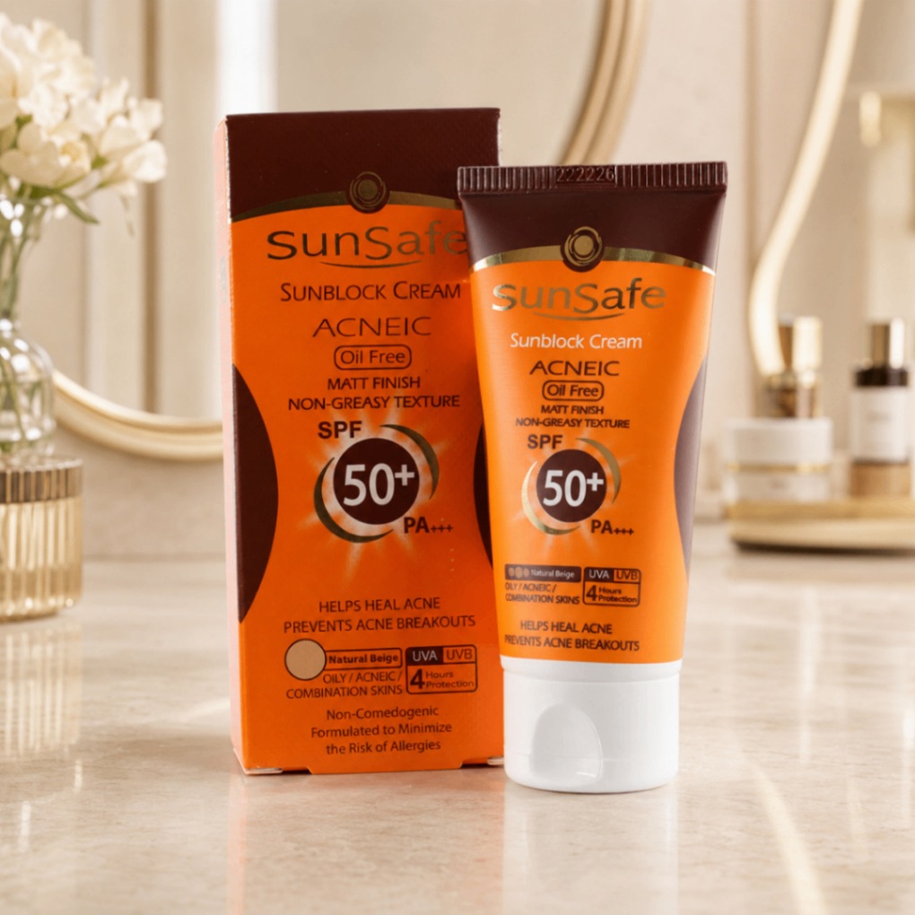 کرم ضدآفتاب بی‌رنگ و فاقد چربی سان‌سیف مدل ACNEIC SPF50+، مناسب پوست چرب و مستعد آکنه، وزن ۵۰ گرم