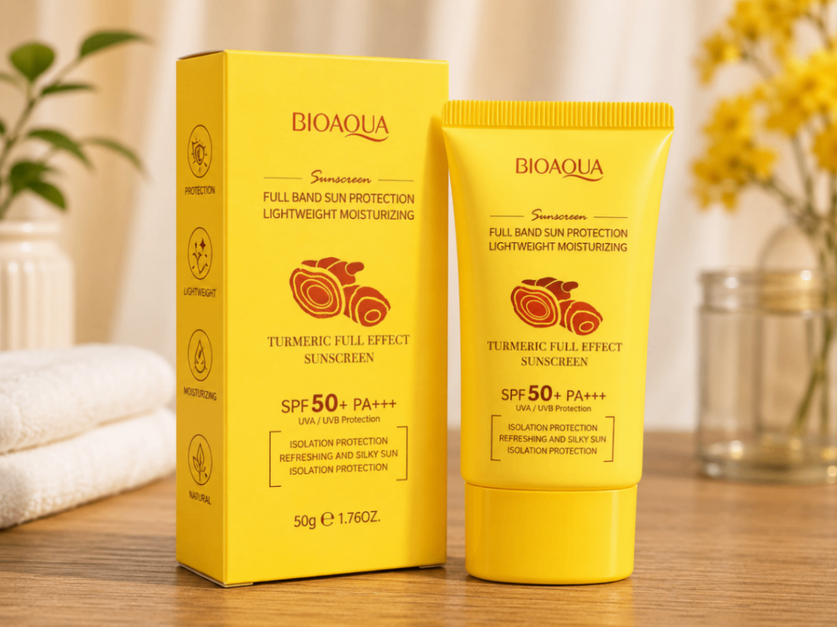 کرم ضد آفتاب زردچوبه بیوآکوا BIOAQUA Turmeric Full Effect Sunscreen SPF50+ PA+++