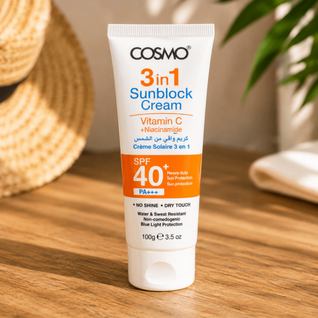 کرم ضد آفتاب ۳ در ۱ کازمو SPF40 PA+++ حاوی ویتامین C و نیاسینامید حجم 100 گرم