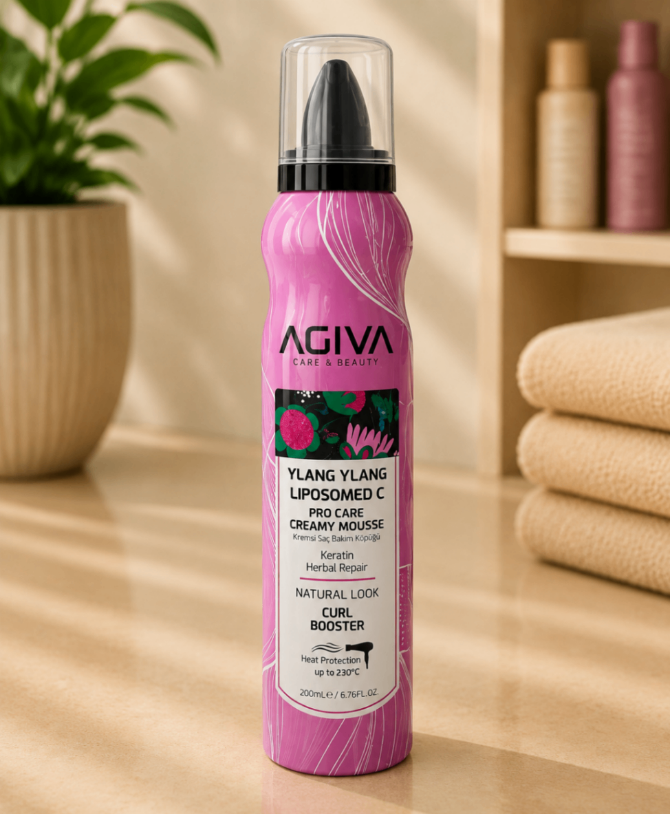 کرم موس حالت‌دهنده مو AGIVA Care & Beauty مدل Ylang Ylang Liposomed C Pro Care Creamy Mousse – تقویت‌کننده فر و محافظ حرارت