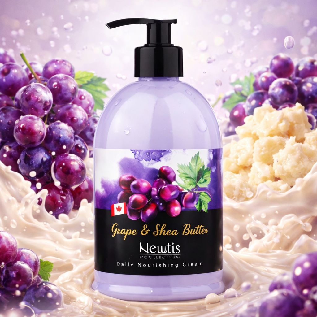 کرم مرطوب کننده دست و بدن پمپی نیوتیس Newtis (حاوی عصاره انگور و شی باتر تغذیه کننده پوست)500ml