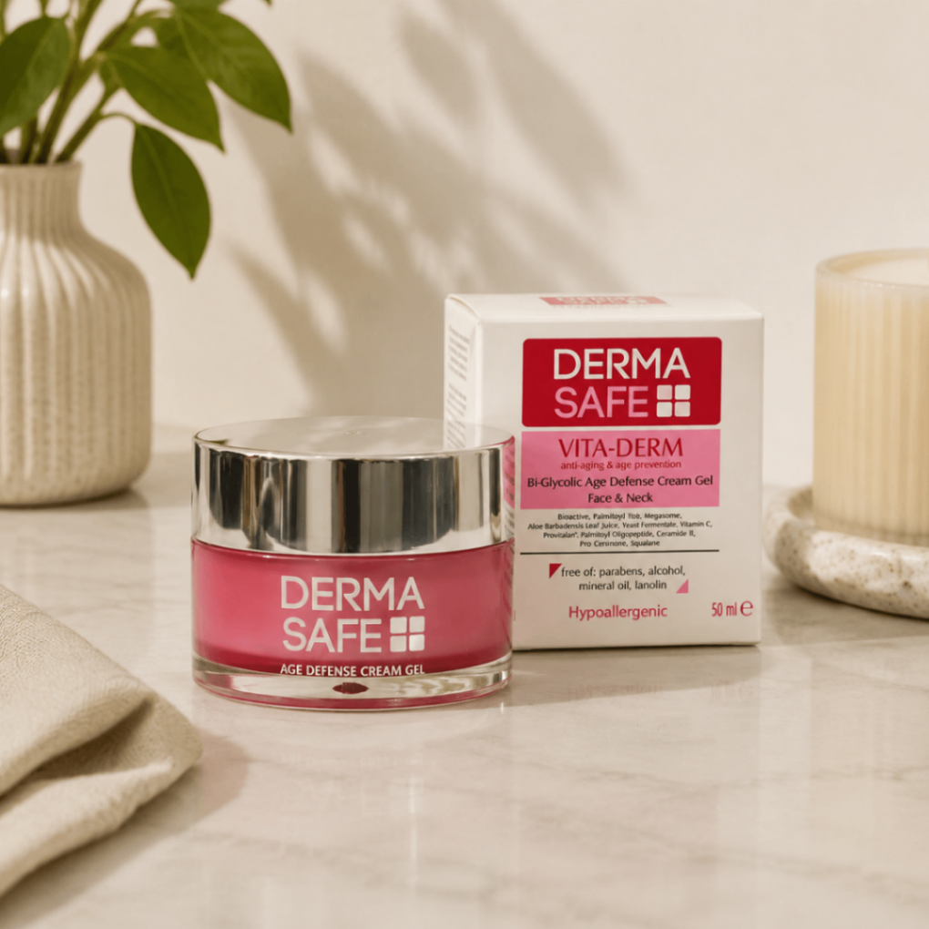 کرم ژل ضدچروک و مغذی صورت و گردن درماسیف مدل Vita-Derm حجم ۵۰ میلی‌لیتر
