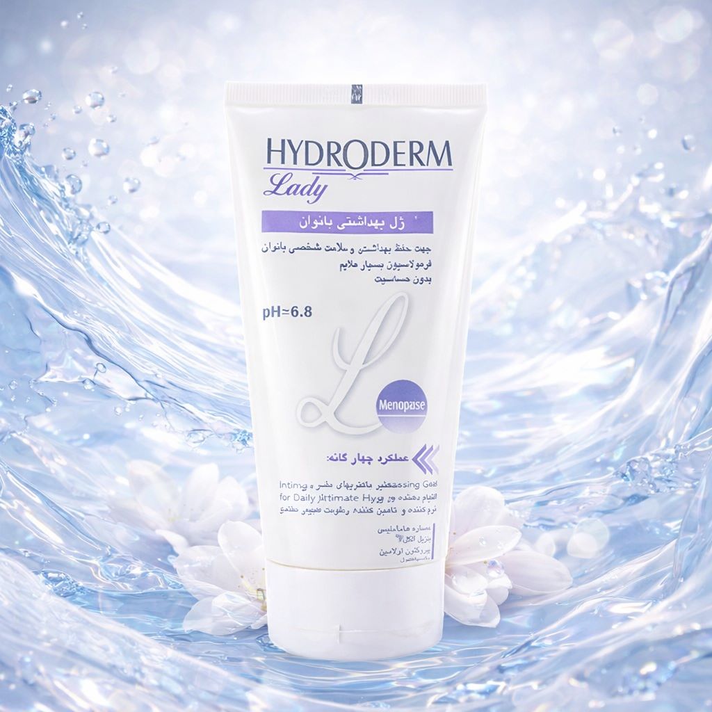 ژل بهداشتی بانوان یائسه ملایم و تنظیم‌کننده pH هیدرودرم Hydroderm (کاهش خشکی تسکین سوزش حفظ تعادل طبیعی) 150g