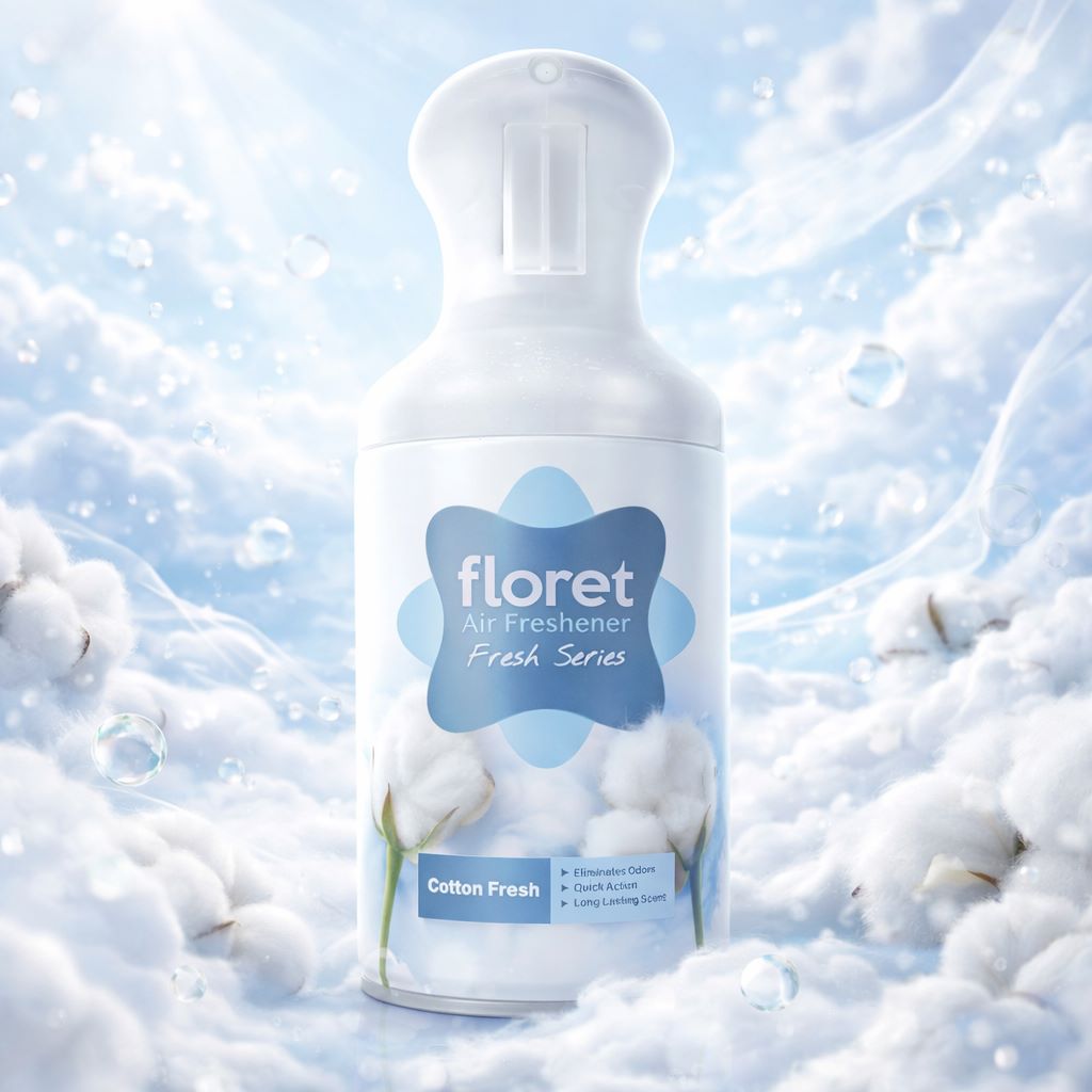 اسپری خوشبوکننده هوا فلورت Cotton Fresh (خوشبوکننده با رایحه تمیز صابونی ایجاد حس پاکیزگی،حذف بوی نامطبوع محیط مناسب منزل محل کار و فضاهای بسته) 250ML