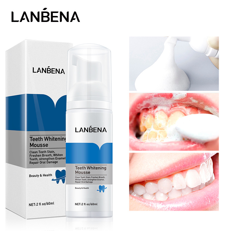 موس شستشو پمپی سفیدکننده و جرم گیر قوی دندان لانبنا - 60ml