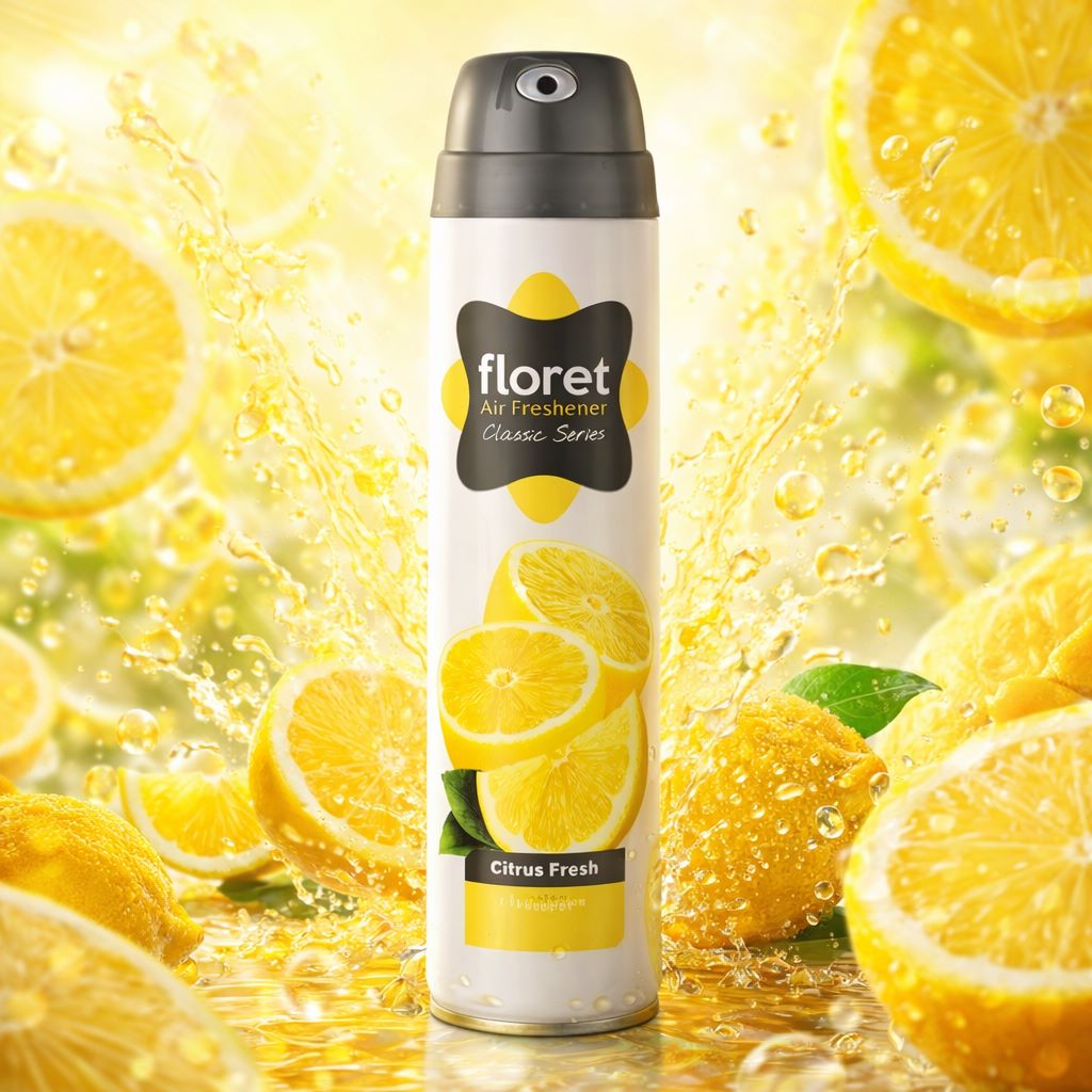 اسپری خوشبوکننده هوا فلورت Citrus Fresh (خوشبوکننده با رایحه مرکباتی تازه،حذف بوی نامطبوع محیط پخش بوی شفاف و ماندگارمناسب منزل محل کار و فضاهای بسته) 300ML