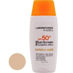 کرم ضد آفتاب رنگی فاقد چربی SPF50 محافظت کامل بژطبیعی لابراتوریز آدرا ADRA (محافظت در برابر UVA UVB پوشش طبیعی بژ کنترل چربی و جلوه مات جلوگیری از لک و تیرگی) 65ml