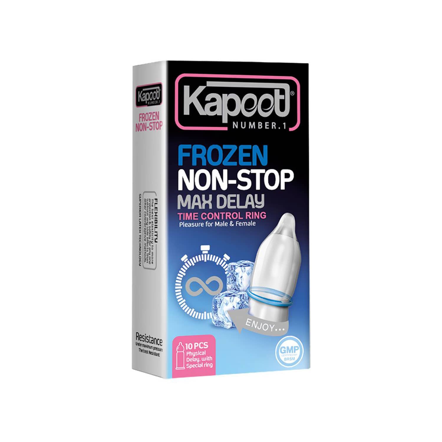 کاندوم تأخیری(دارای حلقه سیلیکونی جهت نقوظ بهتر/خنک کننده تاخیری آقایان) Frozen Non-Stop کاپوت - 10 عددی