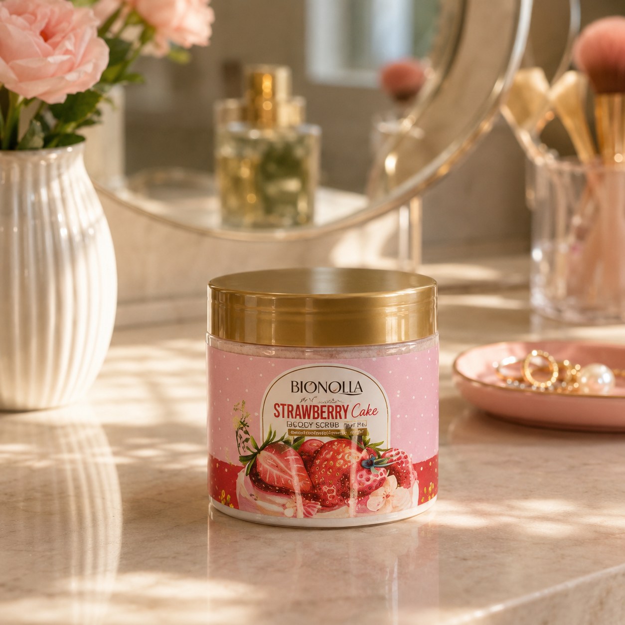 بادی باتر بیوآکوا مدل Strawberry Cake با رایحه توت فرنگی ۲۲۰ گرم