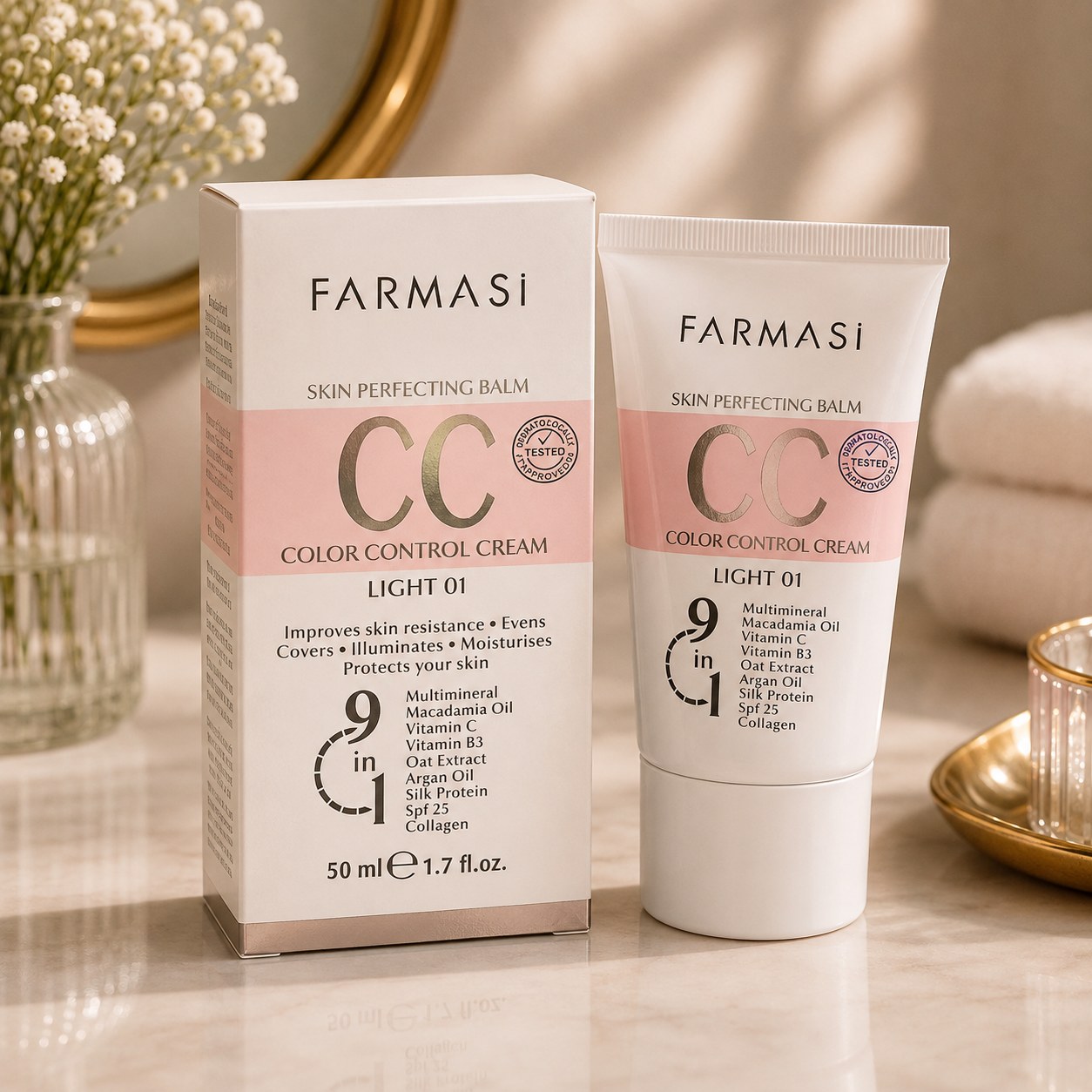 کرم سی سی فارماسی مدل Skin Perfecting Balm رنگ لایت ۰۱ حجم ۵۰ میل