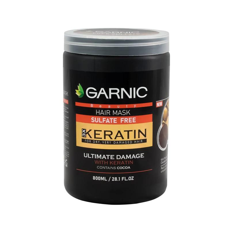 ماسک مو کراتین فری سولفات ترمیم کننده موهای بسیار آسیب دیده گارنیک GARNIC (بازسازی عمیق موهای سوخته و دکلره شده تقویت سه برابری کاهش شدید شکنندگی ) 800ml