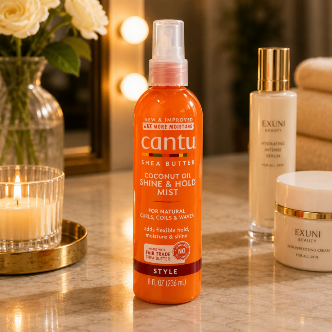 اسپری براق‌کننده و حالت‌دهنده مو کانتو Cantu Shea Butter Coconut Oil Shine & Hold Mist حجم 236 میلی‌لیتر
