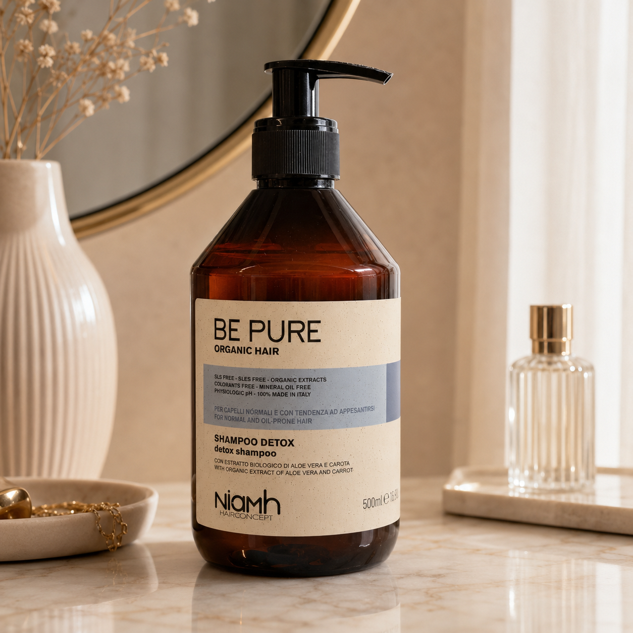 شامپو دتوکس مو حاوی عصاره آلوئه‌ورا و هویج 500ml Niamh Be Pure