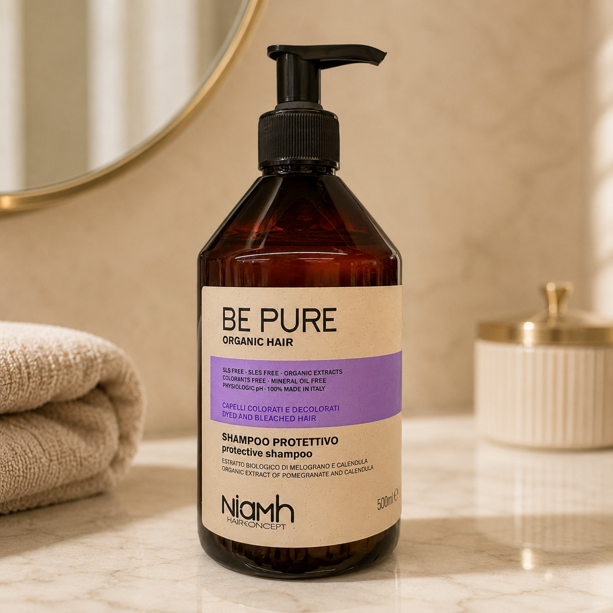 Be Pure Organic Hair شامپو بی پیور محافظ موهای رنگ‌شده و دکلره‌شده حاوی عصاره ارگانیک انار و کالاندولا