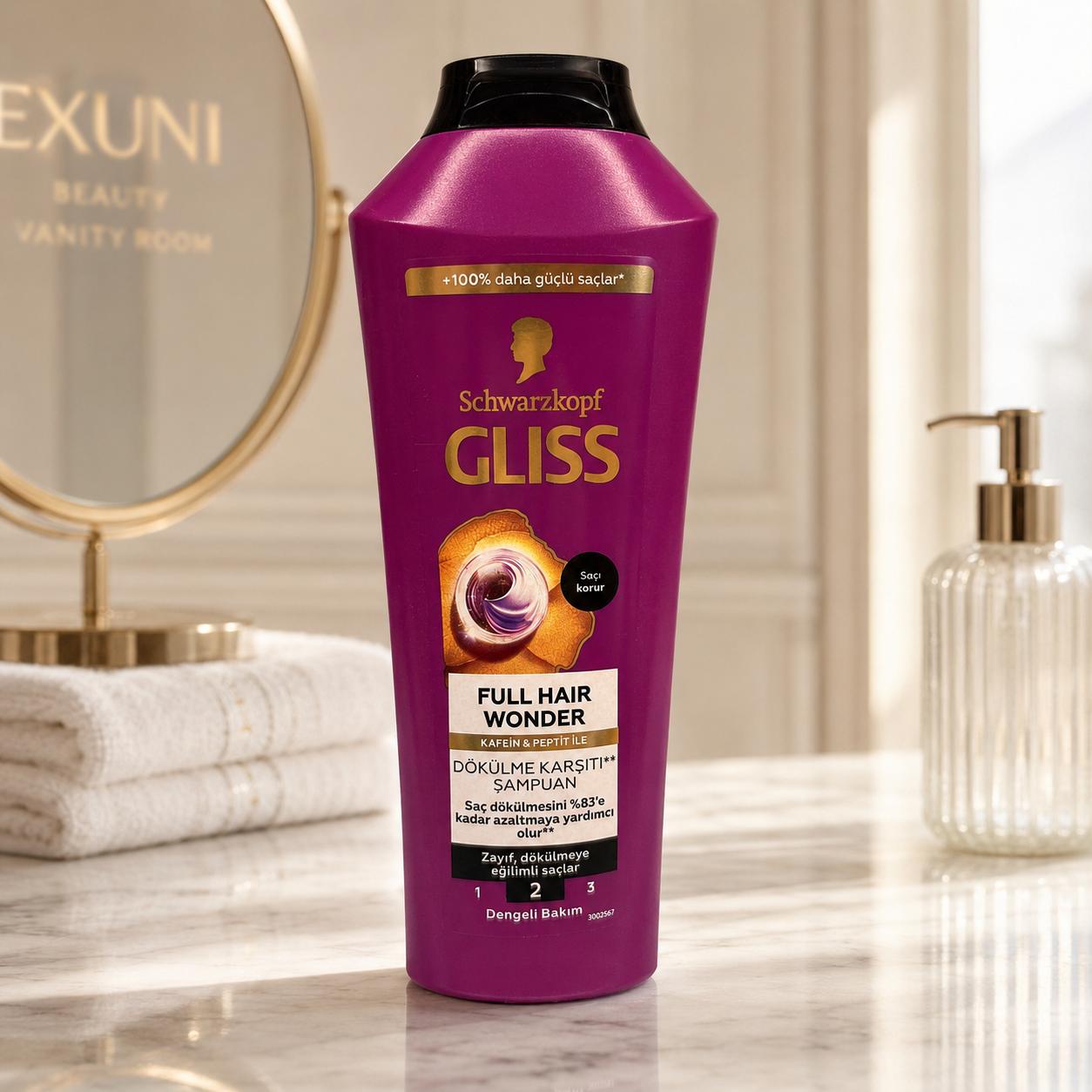 شامپو ضدریزش و تقویت‌کننده مو گلیس حاوی کافئین و پپتید400ml GLISS Full Hair Wonder