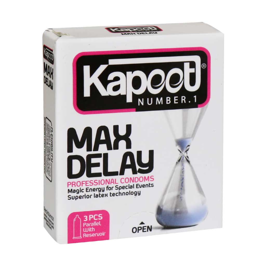 کاندوم فوقلعاده تاخیری آقایان(دارای مواد قوی تر برای تاخیری آقایان/ نازک و حس پذیر) Max Delay کاپوت -بسته 3 عددی