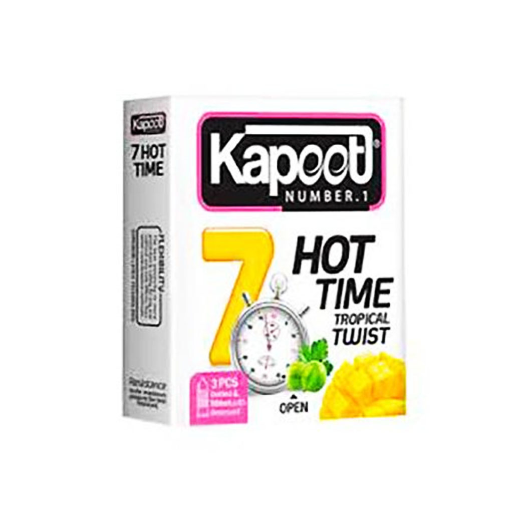 کاندوم نیمه تاخیری آقایان (گرم کننده بانوان/دارای لوبریکانت خوش بو) مدل Hot Time کاپوت -بسته3عددی
