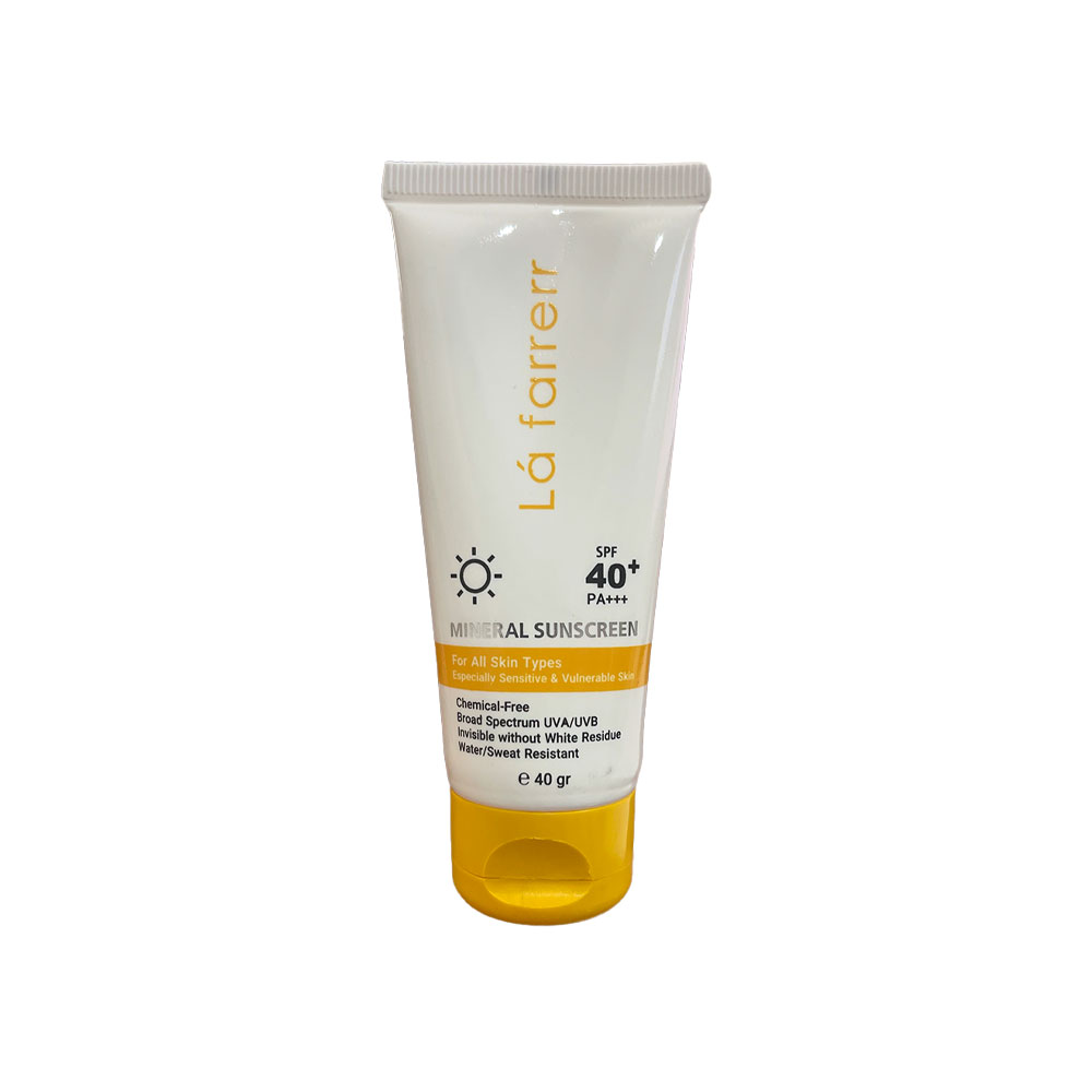 کرم ضدآفتاب بی رنگ Spf40 مینرال انواع پوست به ویژه پوست حساس لافارر